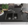 Chiuvetă din granit Mexen Gaspar cu 1,5 cuve, cu scurgător și baterie de bucătărie Duo, negru/auriu metalic - 6507-75-671701-07