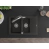 Chiuvetă din granit Mexen Gaspar cu 1,5 cuve, cu scurgător și baterie de bucătărie Duo, negru/auriu metalic - 6507-75-671701-07