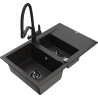 Mexen Gaspar chiuvetă de granit cu 1,5 cuve cu picurător și robinet de bucătărie Duo, negru/auriu metalic