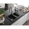 Mexen Gaspar chiuvetă granit 1,5-camere cu picurător și baterie de bucătărie Duo, negru - 6507-77-671701-07