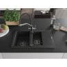 Mexen Gaspar chiuvetă de granit cu 1,5 compartimente, cu scurgător și robinet de bucătărie Duo, negru - 6507-77-671701-07-B