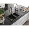 Mexen Gaspar chiuvetă de bucătărie din granit, 1,5 cuve, cu scurgător și baterie Duo, negru - 6507-77-671701-57-G