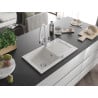 Mexen Pablo chiuvetă de granit cu un compartiment, cu picurător și baterie de bucătărie Duo, Albă - 6510-20-671701-02
