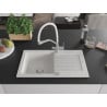 Mexen Pablo chiuvetă de granit cu un compartiment, cu picurător și baterie de bucătărie Duo, Albă - 6510-20-671701-02