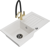 Mexen Pablo chiuvetă de granit cu 1 compartiment cu scurgător și baterie de bucătărie Duo, alb - 6510-20-671701-57-B