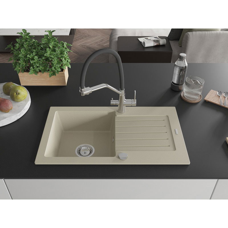 Mexen Pablo chiuvetă de granit cu 1 compartiment, cu scurgător și baterie de bucătărie Duo, bej - 6510-69-671701-07