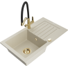 Mexen Pablo chiuvetă de bucătărie din granit cu 1 cuvă cu scurgător și robinet Duo, bej - 6510-69-671701-57-G