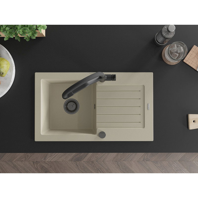 Mexen Pablo 1-medencés gránit mosogató lefolyóval és Duo konyhai csappal, bézs - 6510-69-671701-70-B