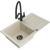 Mexen Pablo chiuvetă din granit cu o singură cuvă cu scurgător și baterie de bucătărie Duo, bej - 6510-69-671701-70-B