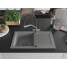 Mexen Pablo chiuvetă de granit cu un compartiment, cu picurător și baterie de bucătărie Duo, Gri - 6510-71-671701-07-B
