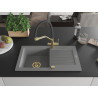 Mexen Pablo chiuvetă de granit cu o cuvă și scurgător și baterie de bucătărie Duo, gri - 6510-71-671701-57-G