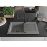 Mexen Pablo chiuvetă de granit cu un compartiment, cu picurător și baterie de bucătărie Duo, Gri - 6510-71-671701-70-B