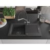 Mexen Pablo chiuvetă de granit cu 1 cuvă cu picurător și baterie de bucătărie Duo, negru stropit - 6510-76-671701-07-B