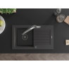 Mexen Pablo chiuvetă de bucătărie din granit cu o cuvă și scurgător, cu baterie Duo, negru cu pete - 6510-76-671701-07-B