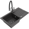 Mexen Pablo 1 rekeszes gránit mosogató csepegtetővel és Duo konyhai csappal, fekete pöttyös - 6510-76-671701-07-B