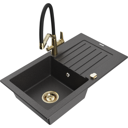 Mexen Pablo chiuvetă din granit cu 1 compartiment, cu scurgător și baterie de bucătărie Duo, negru pistruiat