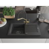 Mexen Pablo chiuvetă de granit cu o cuvă și scurgător și baterie de bucătărie Duo, negru stropit - 6510-76-671701-57-B