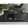 Mexen Pablo chiuvetă de granit cu 1 cuvă cu scurgător și baterie de bucătărie Duo, negru - 6510-77-671701-57-G