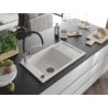 Mexen Elias chiuvetă de bucătărie din granit cu 1 compartiment și scurgător și baterie Duo, alb - 6511-20-671701-07-B