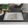 Mexen Elias chiuvetă de bucătărie din granit cu 1 cuvă și scurgător și baterie Duo, alb - 6511-20-671701-57-G