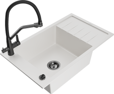 Mexen Elias chiuvetă din granit cu o cuvă și picurător și baterie de bucătărie Duo, alb - 6511-20-671701-70-B