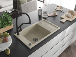 Mexen Elias 1-medencés gránit mosogató lefolyóval és Duo konyhai csapteleppel, bézs - 6511-69-671701-70-B