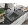 Mexen Elias chiuvetă de granit cu o singură cuvă cu scurgător și baterie de bucătărie Duo, gri - 6511-71-671701-07