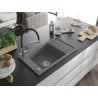 Mexen Elias chiuvetă de granit cu un compartiment, cu picurător și baterie de bucătărie Duo, Gri - 6511-71-671701-07
