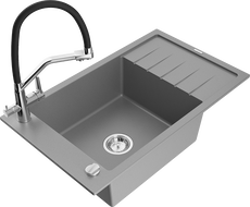 Mexen Elias chiuvetă de granit cu 1 cuvă și scurgător și baterie de bucătărie Duo, gri - 6511-71-671701-07