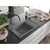 Mexen Elias chiuvetă de granit cu 1 compartiment cu scurgător și baterie de bucătărie Duo, gri - 6511-71-671701-07-B