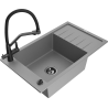 Mexen Elias chiuvetă din granit cu 1 compartiment și scurgător și baterie de bucătărie Duo, gri - 6511-71-671701-70-B