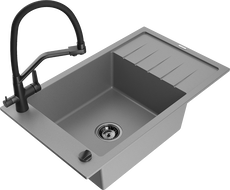 Mexen Elias chiuvetă din granit cu 1 compartiment și scurgător și baterie de bucătărie Duo, gri - 6511-71-671701-70-B