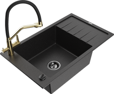 Mexen Elias chiuvetă de granit cu 1 cuvă, cu scurgător și baterie de bucătărie Duo, negru/argintiu metalic