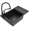 Mexen Elias chiuvetă de bucătărie din granit, 1 cuvă, cu scurgător și baterie de bucătărie Duo, negru/argintiu metalizat