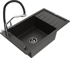 Mexen Elias chiuvetă din granit cu 1 compartiment cu scurgător și baterie de bucătărie Duo, negru/auriu metalic