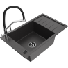Mexen Elias chiuvetă de granit cu 1 cuvă, cu scurgător și baterie de bucătărie Duo, negru cu pete - 6511-76-671701-07-B