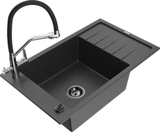 Mexen Elias chiuvetă de granit cu 1 cuvă, cu scurgător și baterie de bucătărie Duo, negru cu pete - 6511-76-671701-07-B