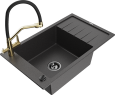 Mexen Elias chiuvetă de granit cu 1 compartiment cu scurgător și baterie de bucătărie Duo, negru cu pete