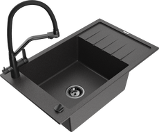 Mexen Elias chiuvetă de bucătărie din granit cu 1 cuvă, cu scurgător și baterie Duo, negru pătat - 6511-76-671701-70-B