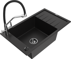 Mexen Elias chiuvetă de granit cu o cuvă și scurgător și baterie de bucătărie Duo, negru - 6511-77-671701-07-B