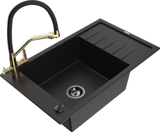 Mexen Elias chiuvetă de granit cu 1 compartiment, cu scurgător și baterie de bucătărie Duo, negru - 6511-77-671701-57-B