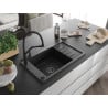 Mexen Elias chiuvetă de granit cu 1 compartiment cu scurgător și baterie de bucătărie Duo, negru - 6511-77-671701-70-B