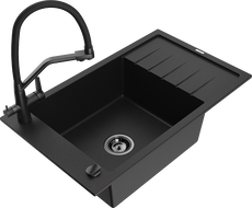 Mexen Elias chiuvetă de granit cu 1 compartiment cu scurgător și baterie de bucătărie Duo, negru - 6511-77-671701-70-B