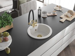 Mexen Diego 1-medencés gránit mosogató Duo konyhai csappal, fehér - 6512-20-671701-57-G