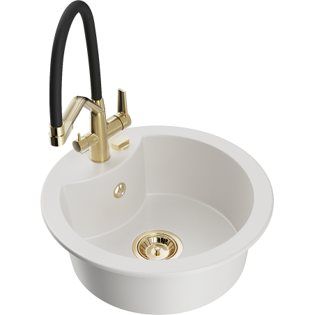 Mexen Diego chiuvetă de granit cu 1 cuvă cu baterie de bucătărie Duo, alb - 6512-20-671701-57-G