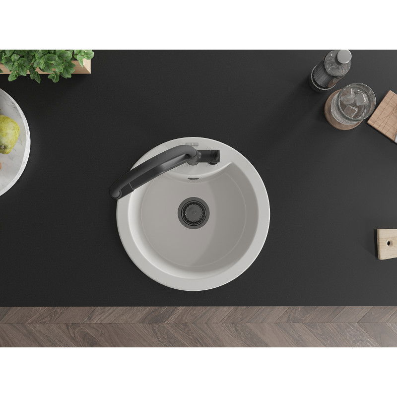 Mexen Diego 1 rekeszes gránit mosogató Duo konyhai csapteleppel, fehér - 6512-20-671701-70-B