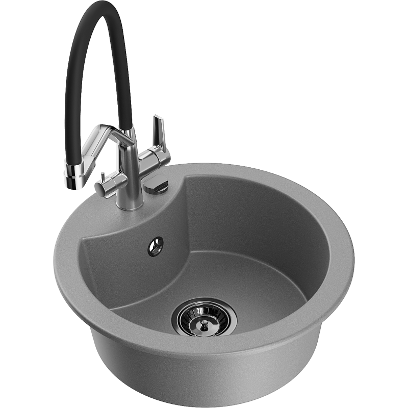 Mexen Diego chiuvetă de granit cu 1 compartiment și robinet de bucătărie Duo, gri - 6512-71-671701-07-B