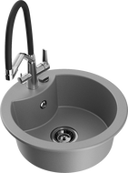 Mexen Diego gránit mosogató 1-medencés konyhai csapteleppel Duo, szürke - 6512-71-671701-07-B