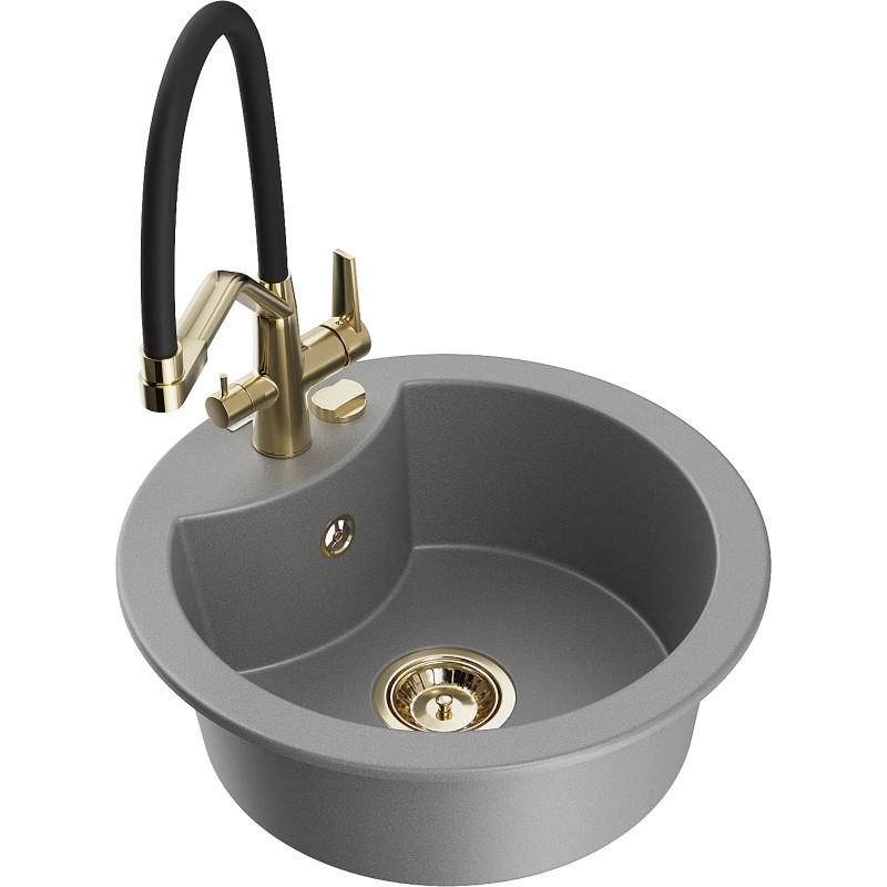 Mexen Diego chiuvetă granit 1-cameră cu baterie de bucătărie Duo, gri - 6512-71-671701-57-G