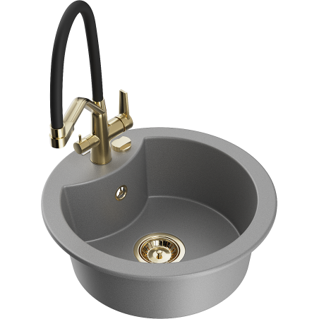 Mexen Diego chiuvetă granit 1-cameră cu baterie de bucătărie Duo, gri - 6512-71-671701-57-G